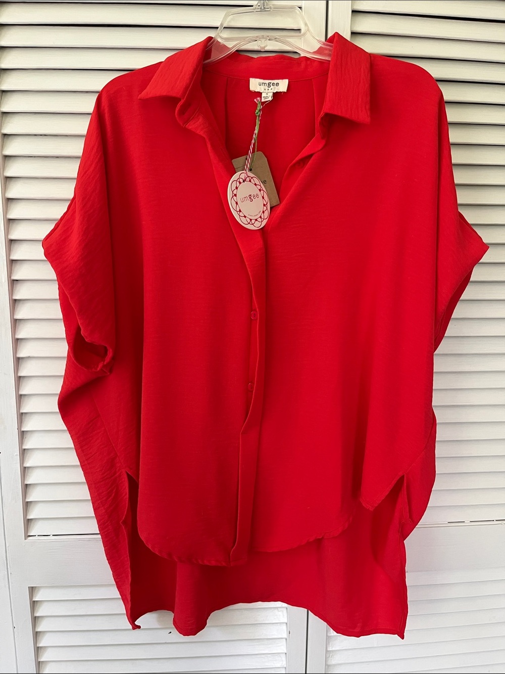 Umgee Red Short Sleeve Blouse - Picture 5 of 5